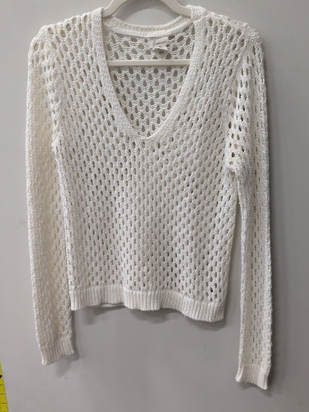 Andrea Jovine V-Neck Open Knit Sweater - Cream